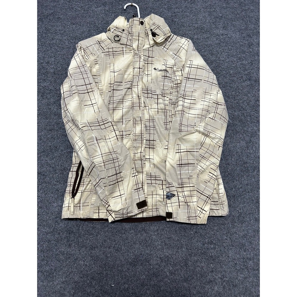 Columbia Jacket Womens Size M Cream Brown Grid Omni-Tech Interchange Shell